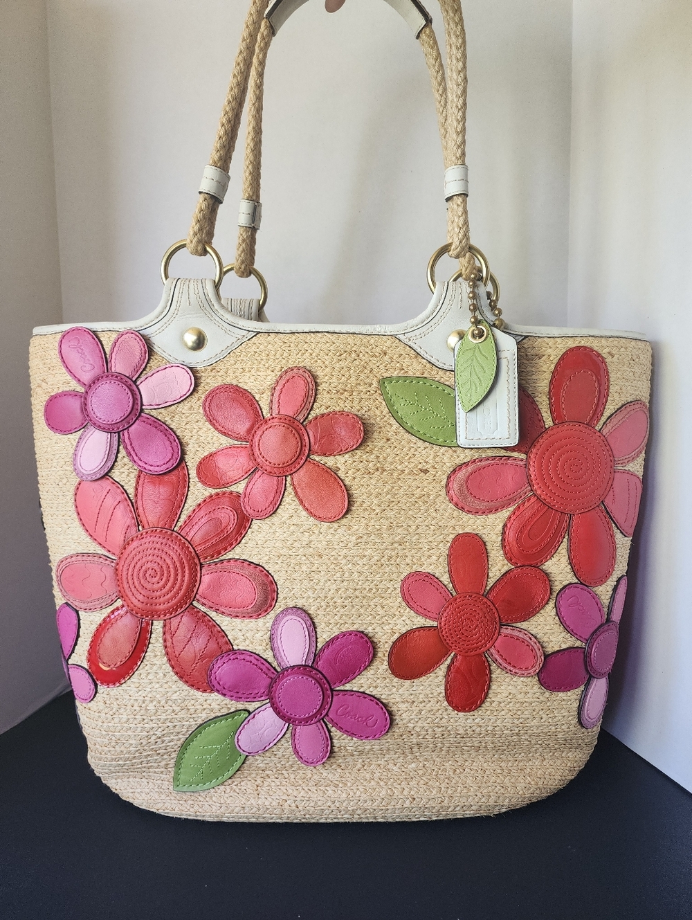 Coach ULTRA RARE Straw Floral XL Tattersall Tote, EUC, 2008, 12208, $598 MSRP
